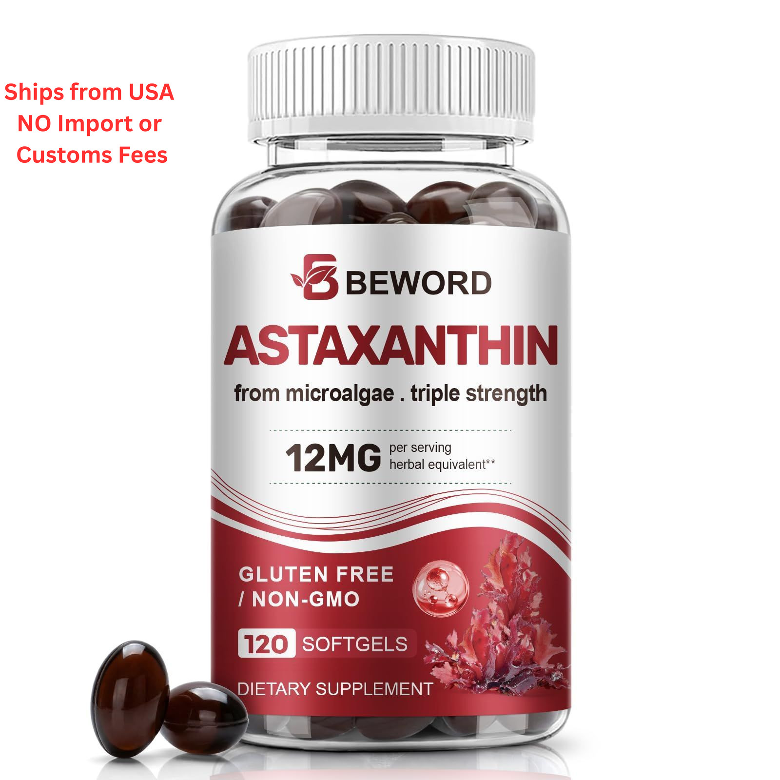 BEWORD Astaxanthin 12mg with MCT Oil, 120 Softgels 120 Count (Pack of 1)