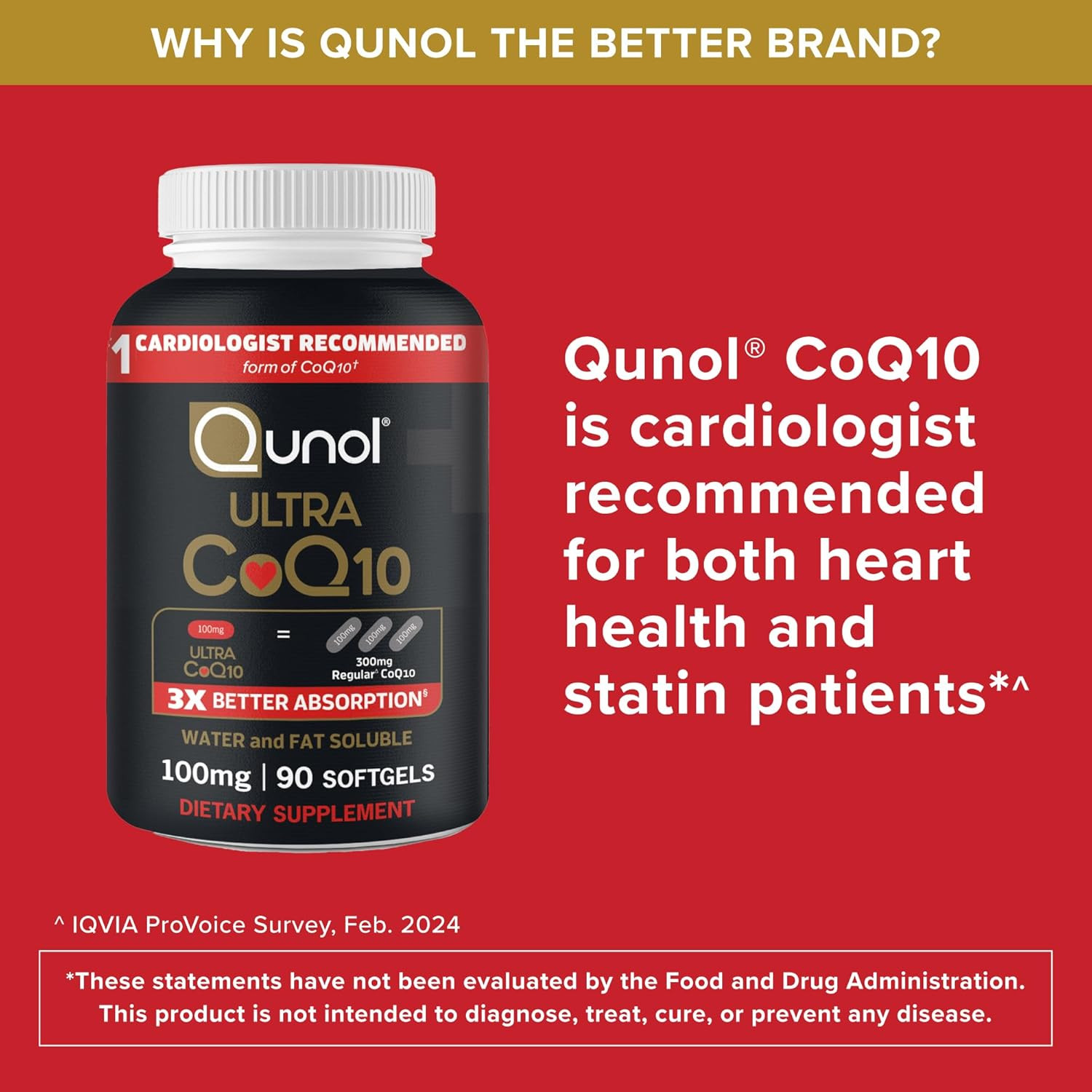 Qunol Ultra Coq10 100Mg, 3X Better Absorption, Patented Water and Fat Soluble Na