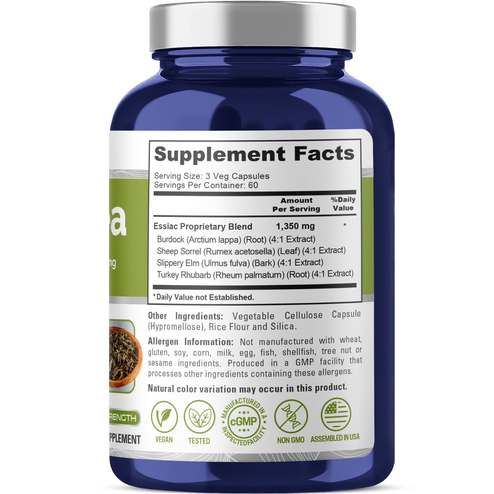 NusaPure Essiac Tea 1350mg per serving- 180 Veg Caps