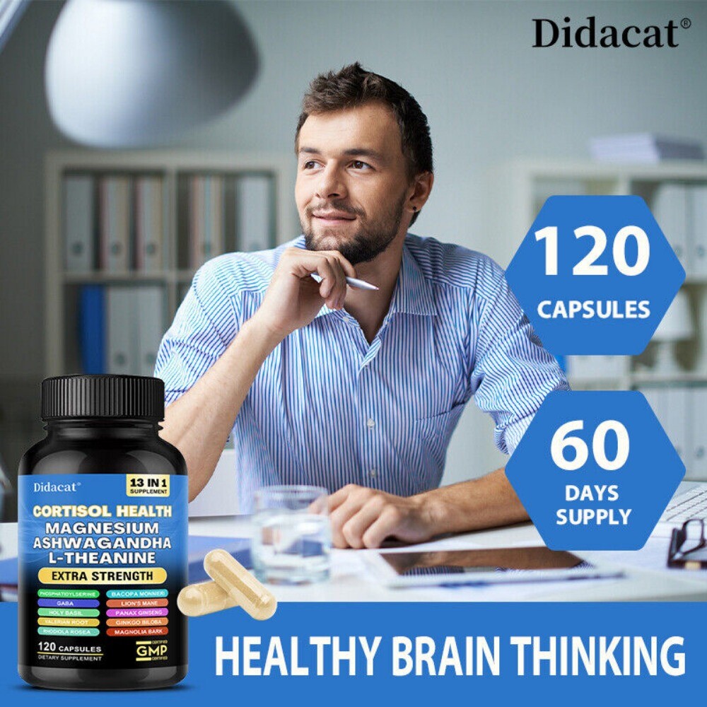 Cortisol Supplement Magnesium Blend 200mg L Theanine 150mg 120 Pills Non GMO