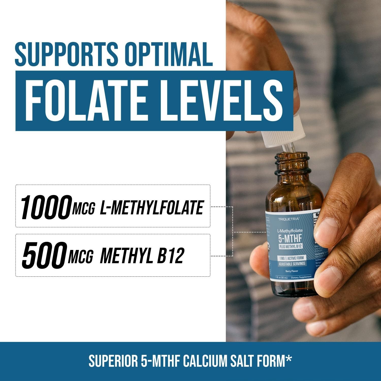 Organic Methyl Folate 1000mcg + Methyl B12 – 300 Servings, Liquid Sublingual, Be