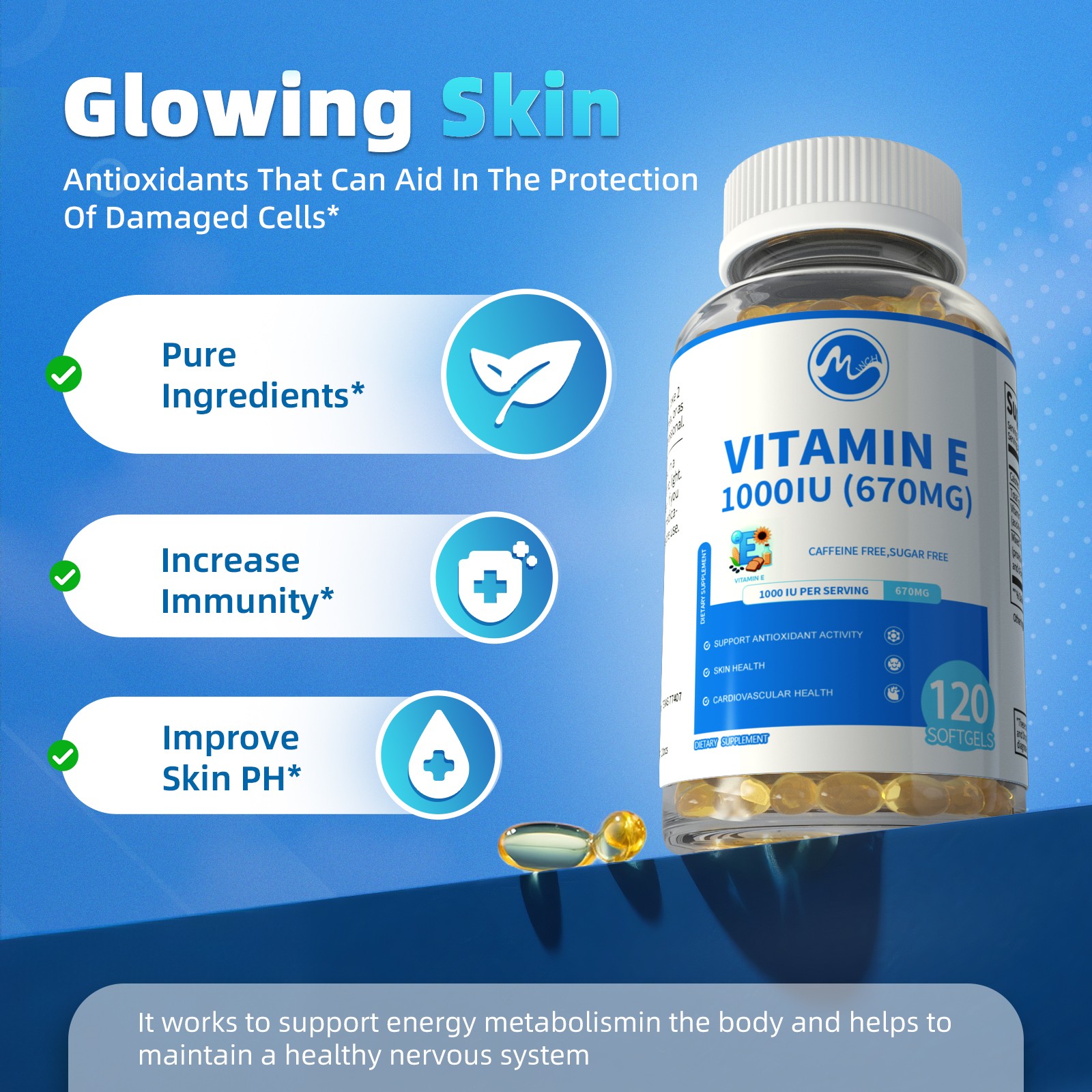 3xVitamin E 1000 IU 120 Softgels, Supports Antioxidant Health & Immune