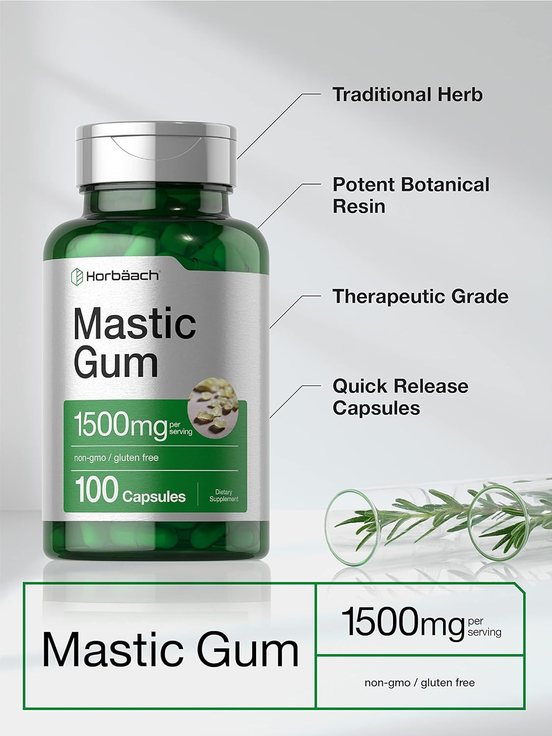 Mastic Gum Capsules 1500Mg 100 Count | Non-Gmo & Gluten Free