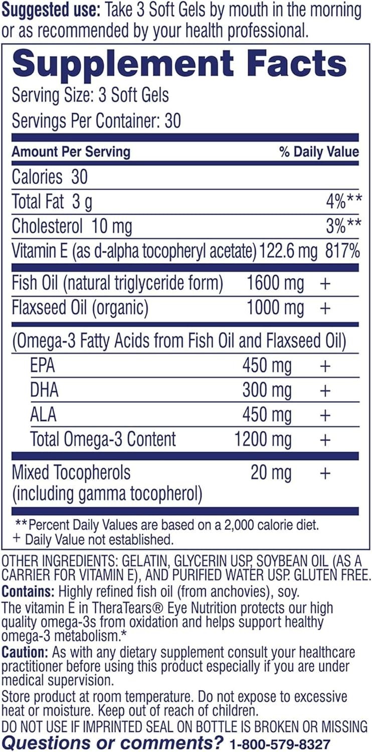 TheraTears Eye Nutrition 1200mg Omega 3 Supplement 90 Count Softgels