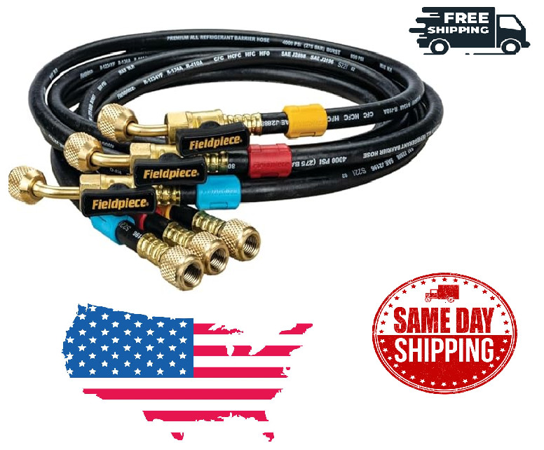 Fieldpiece HR3B Ball Valve Refrigerant Hose Set (3) with Color Tags – 1/4″ x 1/4