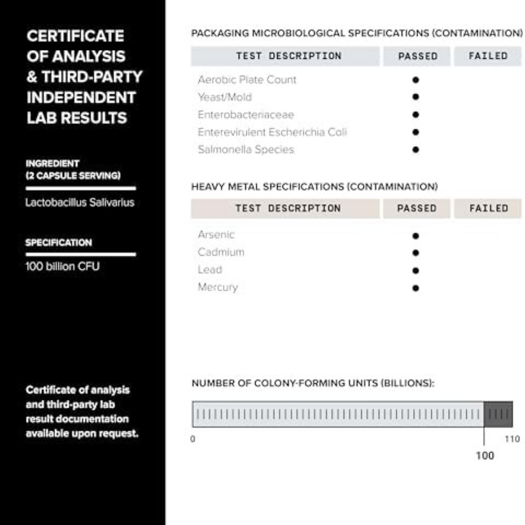 100 Billion CFU Lactobacillus Salivarius Probiotic – Highest Verified CFU Cou…