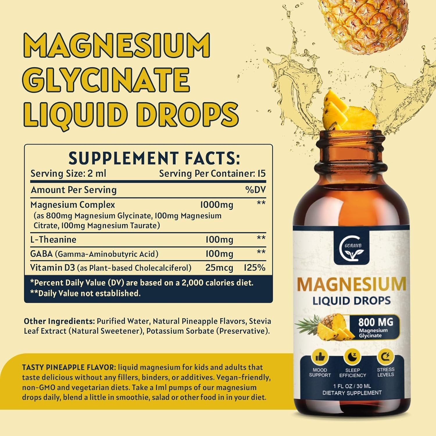 GORNVB (2 Pack) Magnesium Glycinate Liquid Drops | 1000mg Liquid Free Shipping
