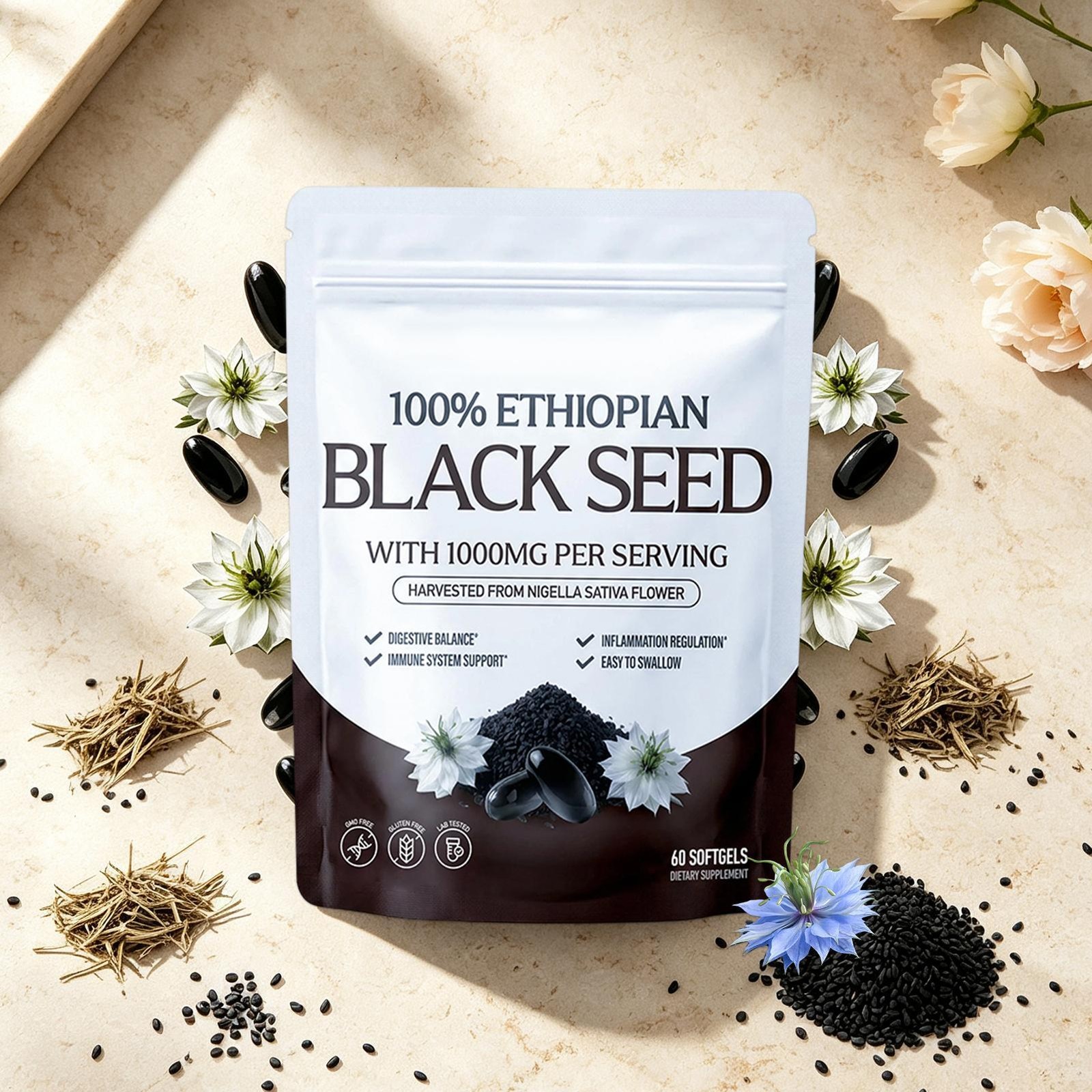 Resilia Ethiopian Black Seed Oil 1000MG Softgels 60 Counts Organic Natural