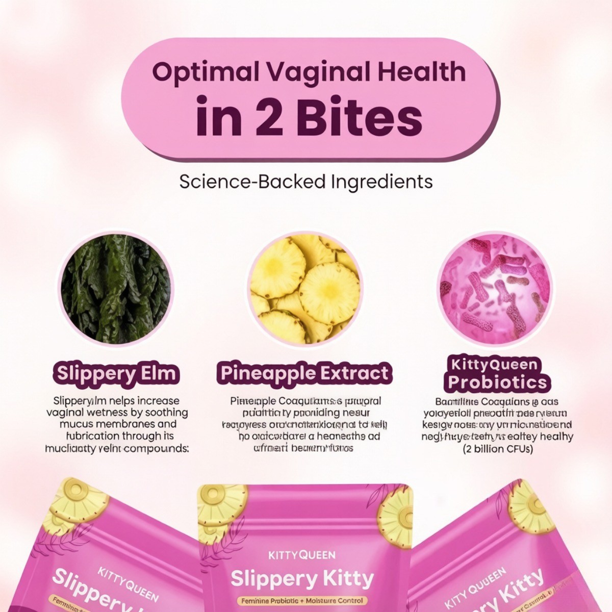 Kitty Queen Feminine Probiotic Gummies for pH Balance & Moisture, Pineapple