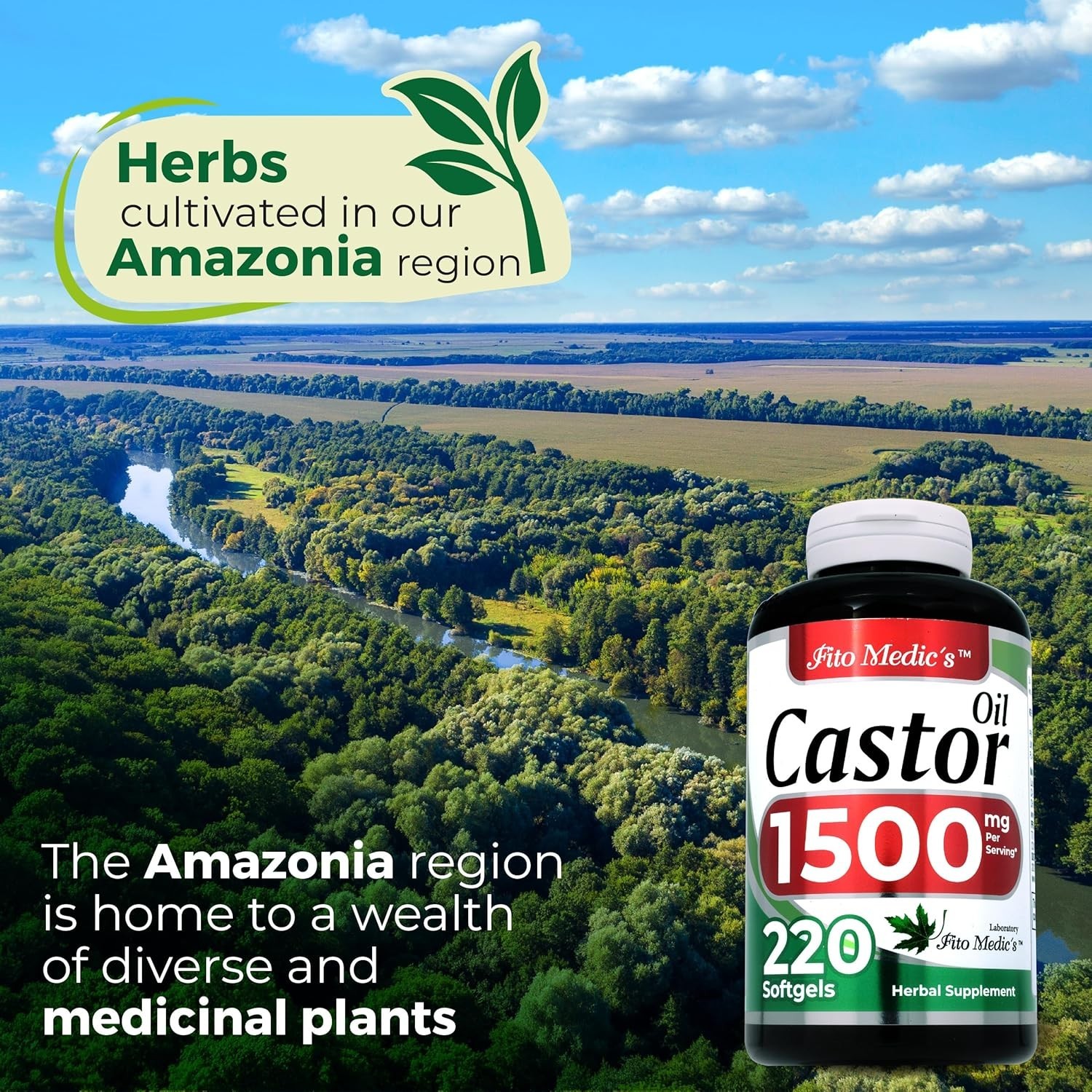 Castor Oil Capsules 1500mg 220 Softgels Cold Pressed Organic Supplement