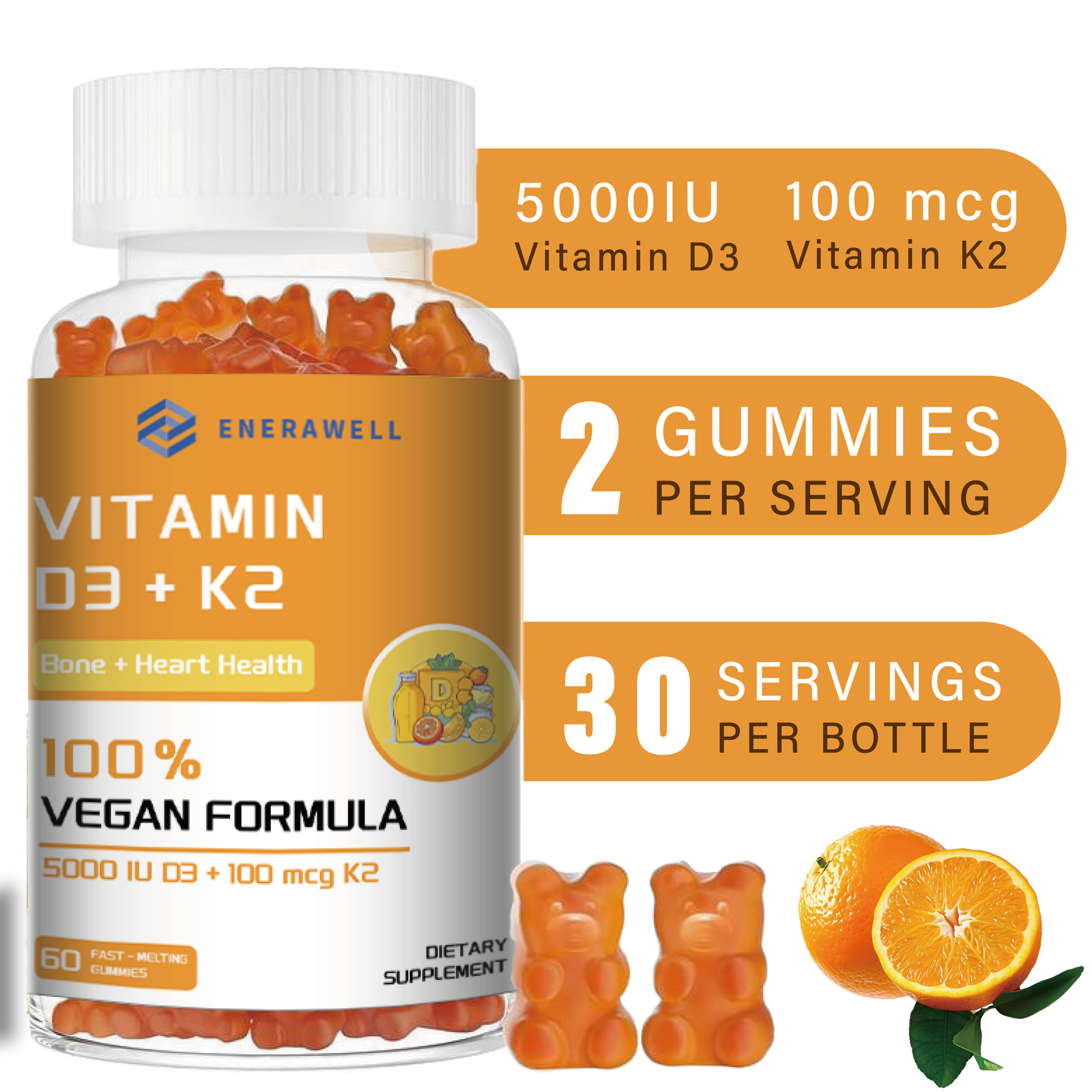 Vitamin K2 (MK7) with D3 5,000IU Supplement,60 Gummies, Immune Health 02/07/2027