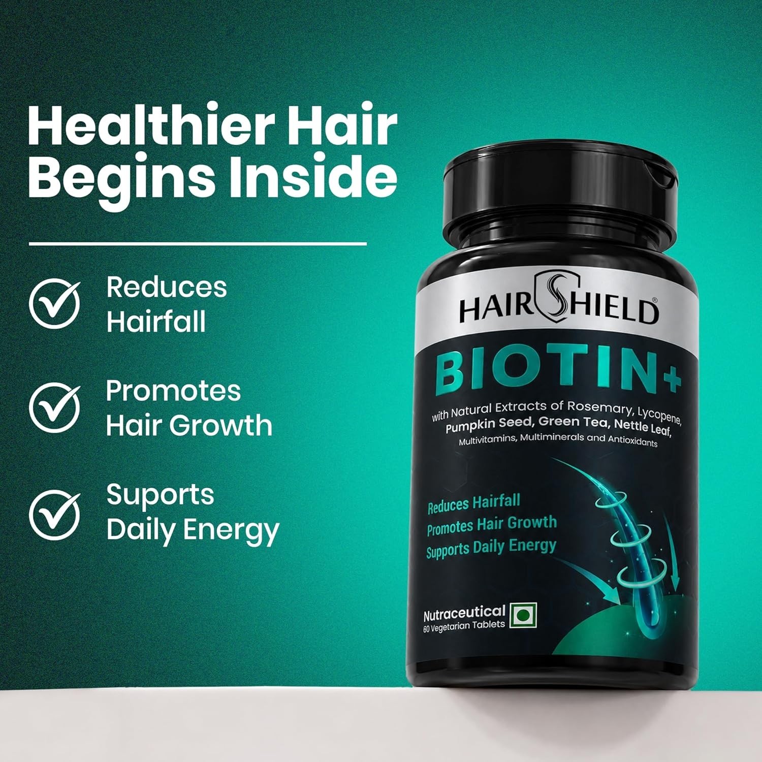 Hair.shield Biotin+ Hair Skin Nails 60 Veg Tablets