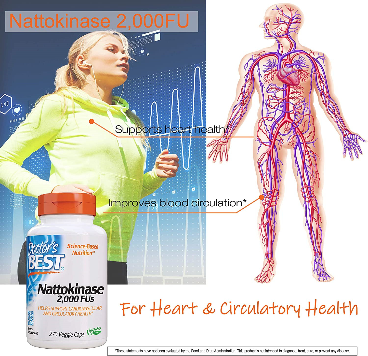 Doctors Best Nattokinase, Non-GMO, Vegan, Gluten Free, 270 Veggie Caps