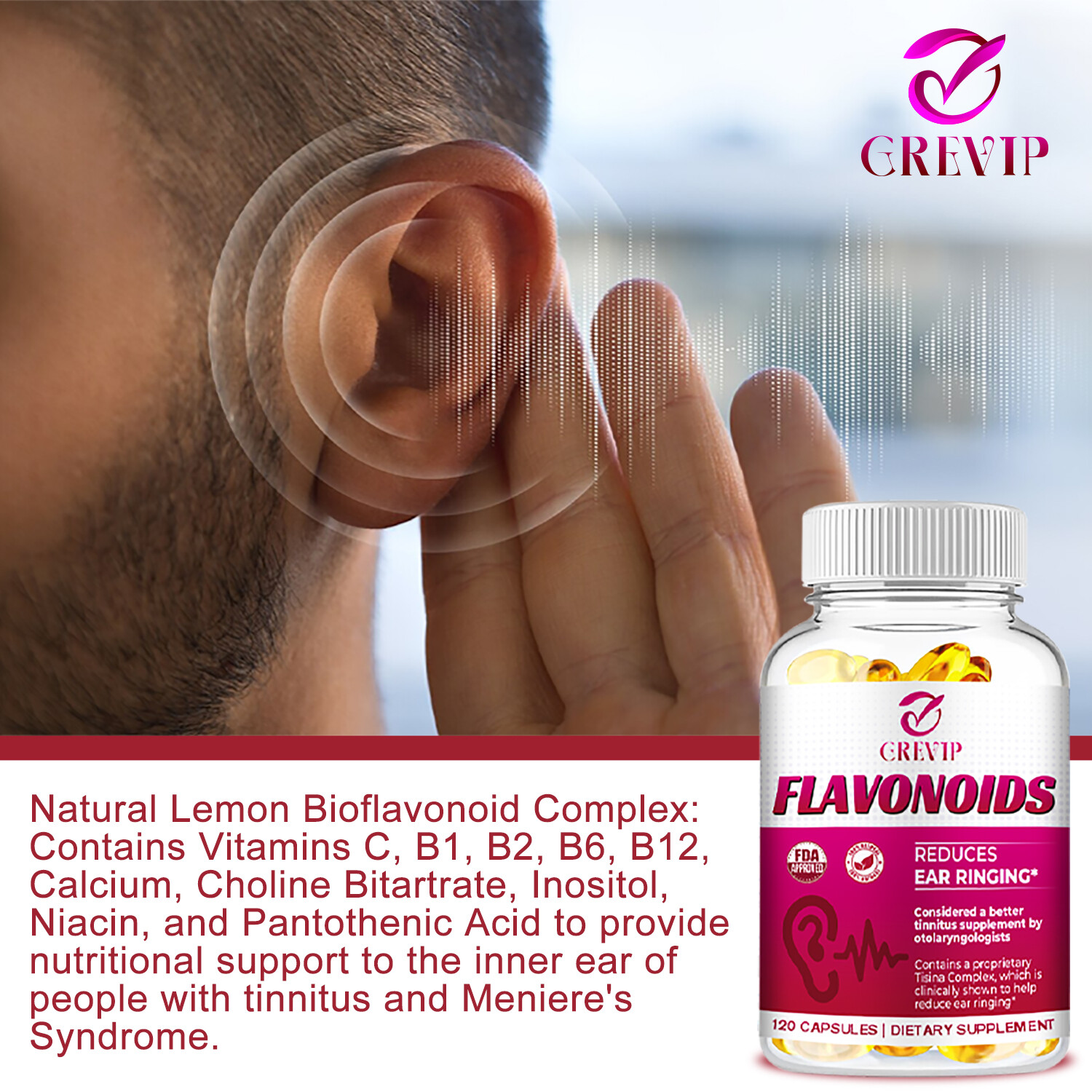 120pcs Flavonoids – Hearing Health,Boost Nervous System Health,Relieve Tinnitus