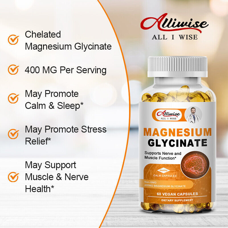 400MG Magnesium Glycinate High Absorption,Improved Sleep,Stress & Anxiety Relief
