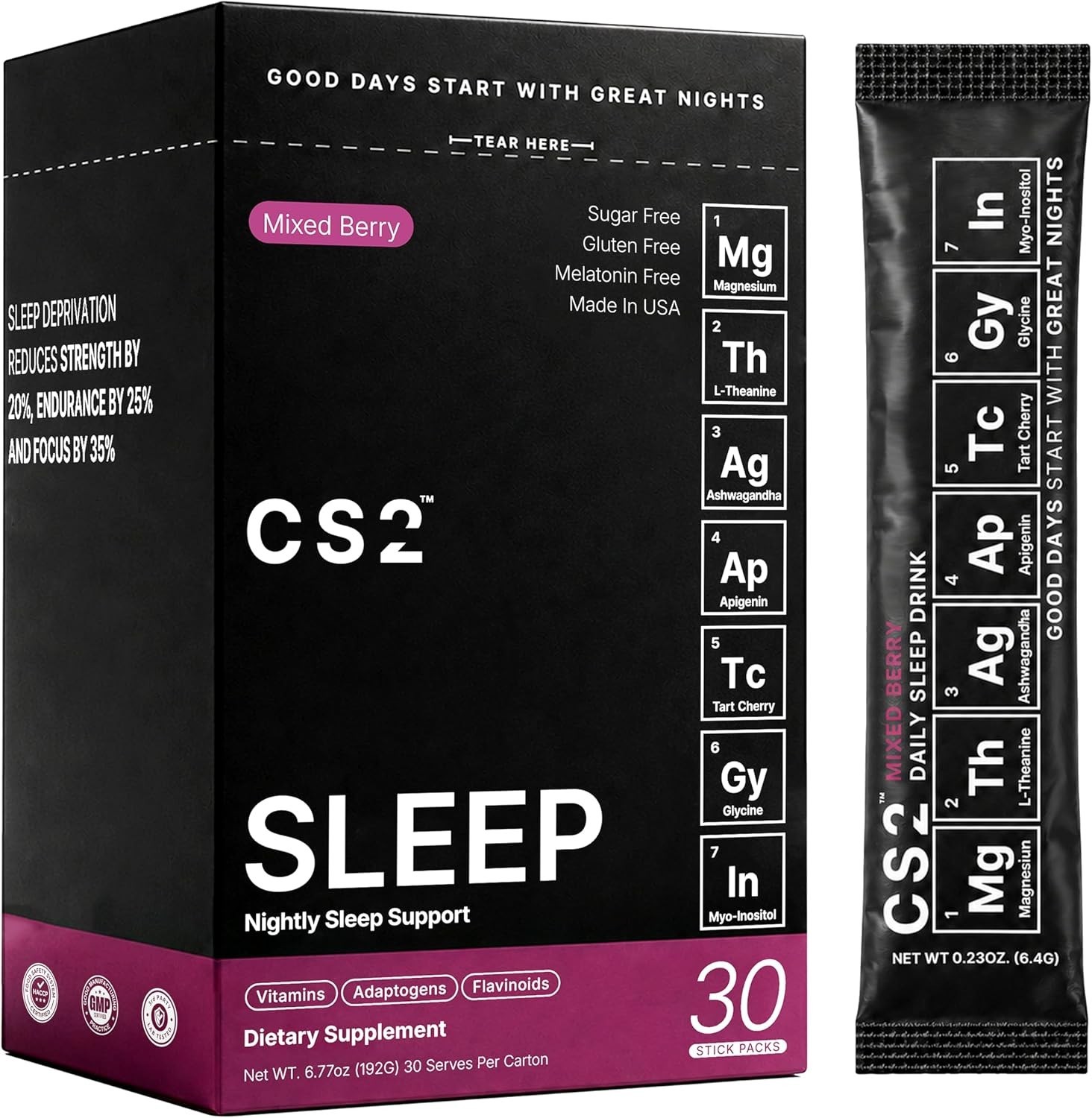 CS2 Sleep Support Drink Mix Magnesium Glycinate L-Theanine Sugar Free Berry
