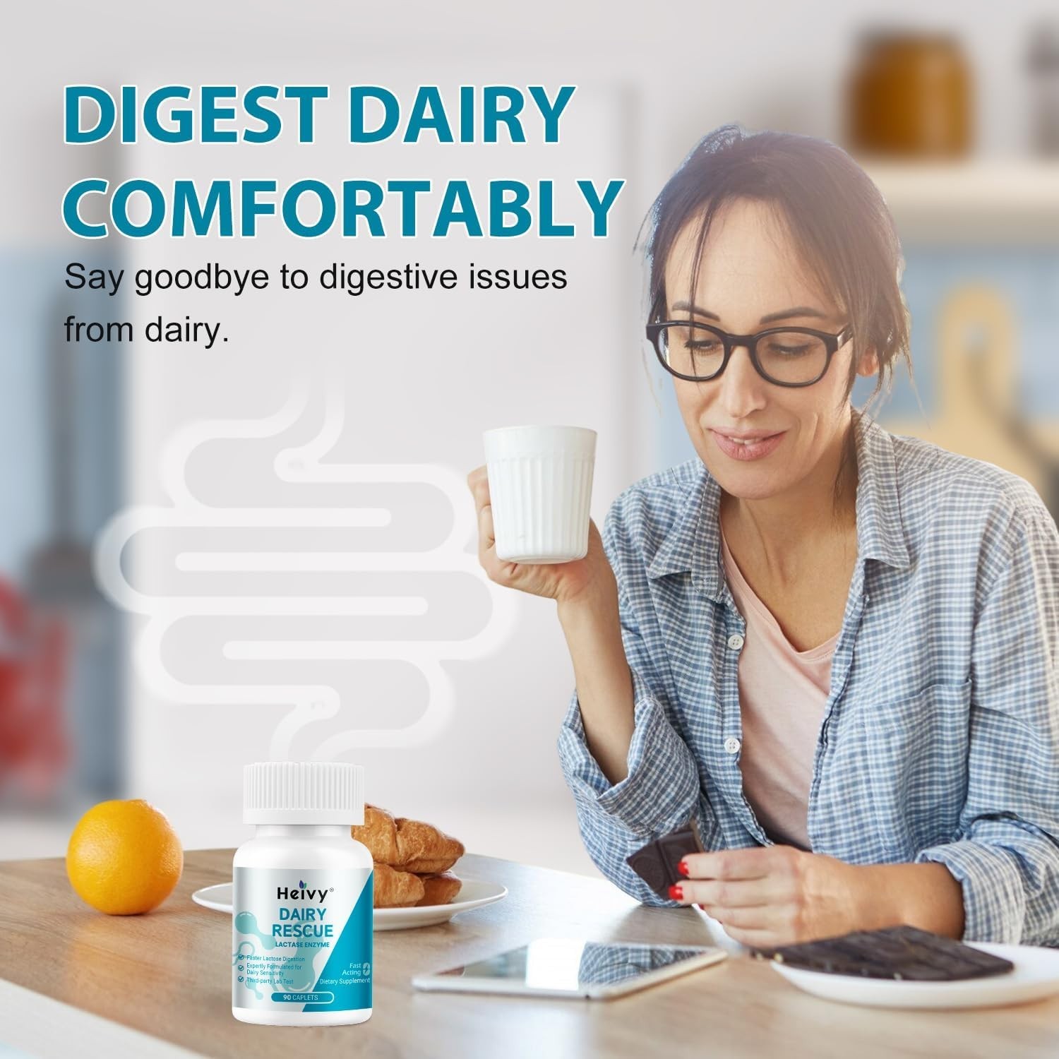 Fast Acting Lactase Enzyme Tablets – 90 Count Dairy Relief for Intestinal Health