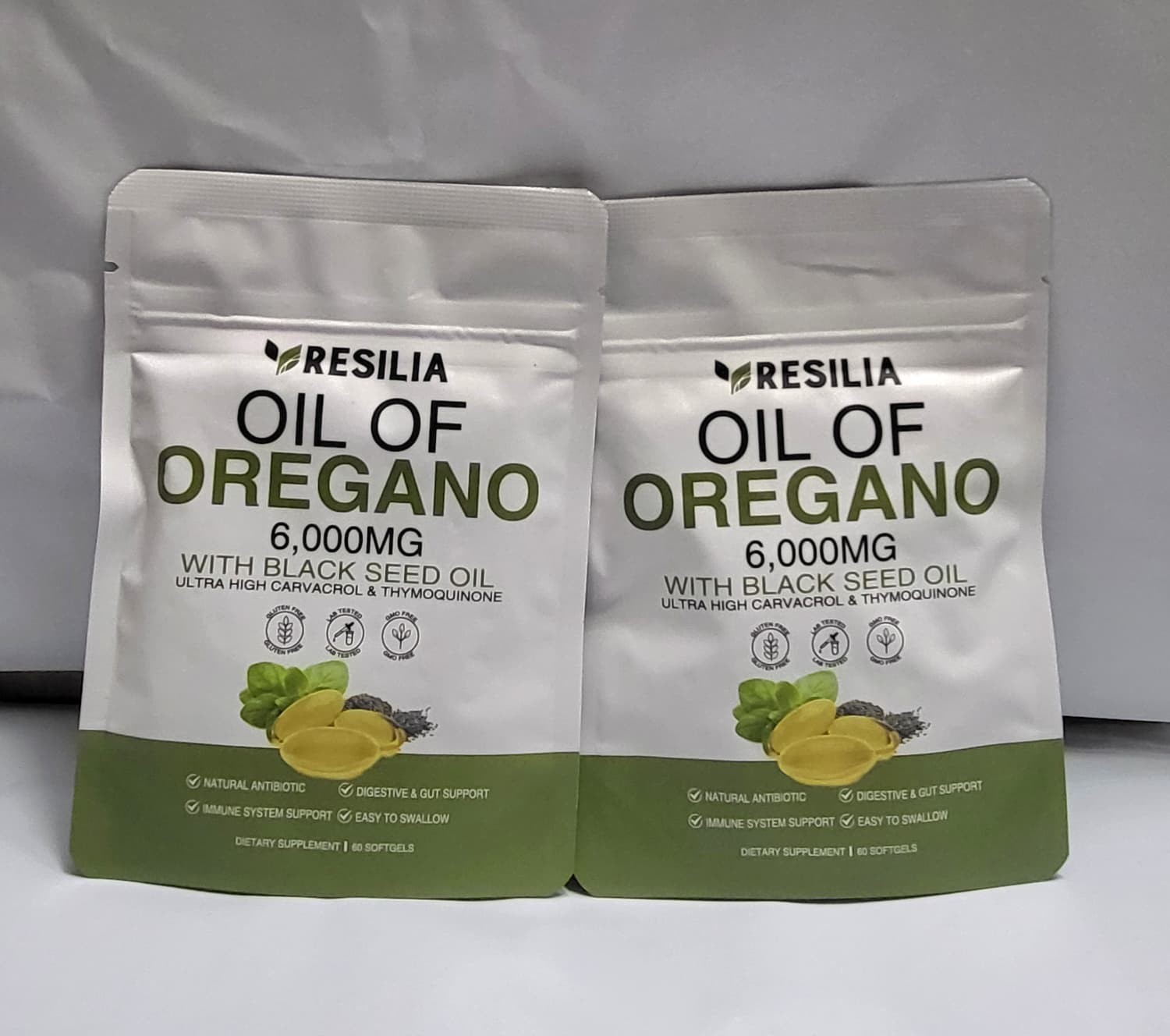 Pack of two Resilla Oil of Oregano with Black Seed Oil, 6000 Mg Softgels