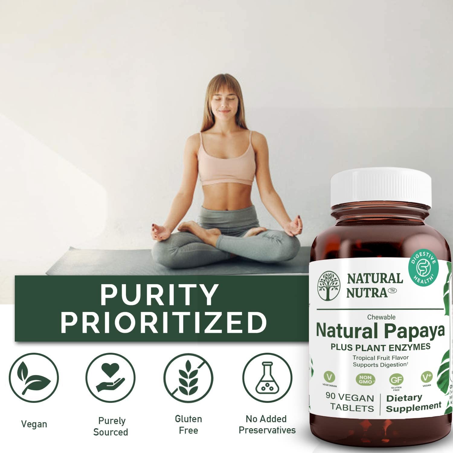 Natural Nutra Papaya Chewable Enzymes For Digestion And Body Cleanse – Supports