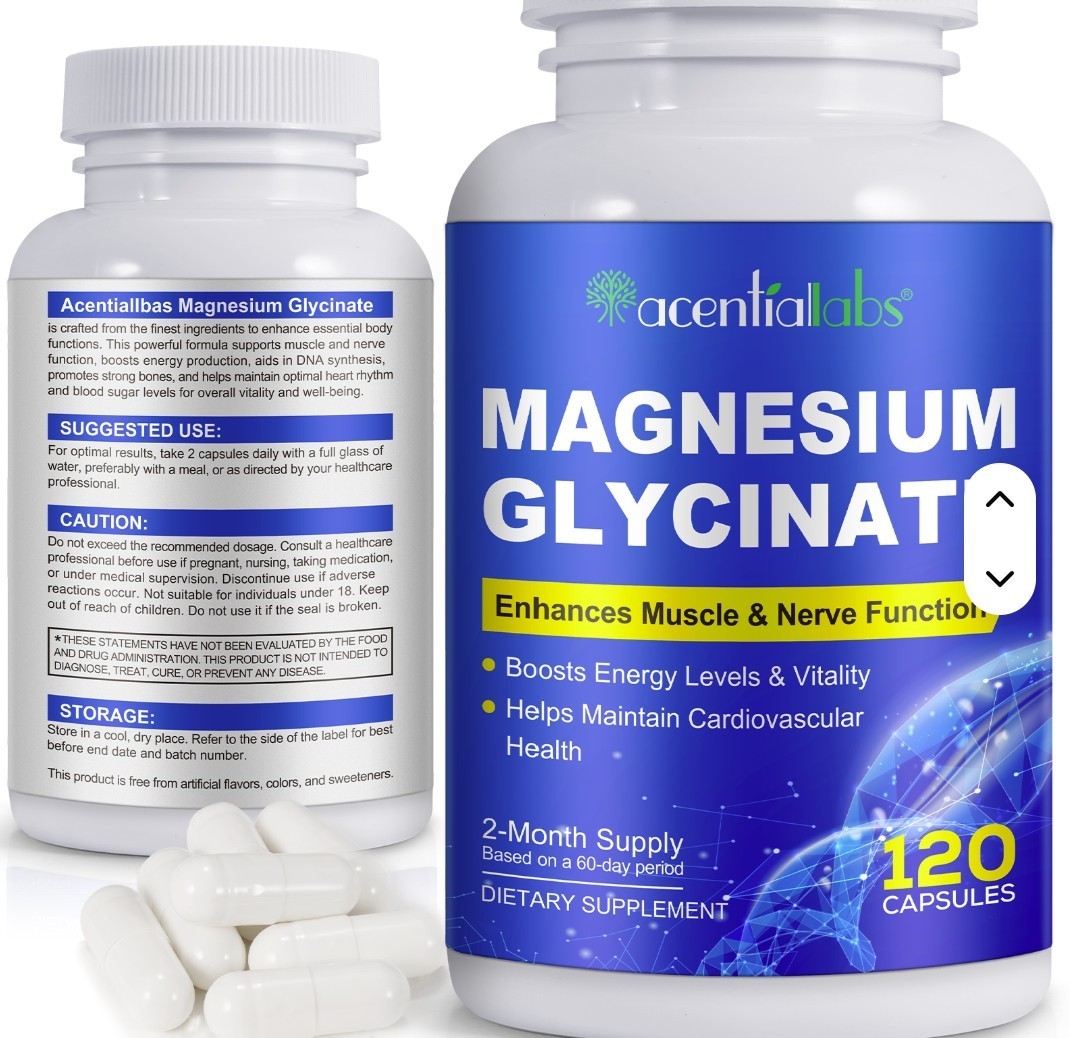 Magnesium Glycinate 1040mg 120 Capsules for Calm Stress, Sleep, Leg Cramp, Heart