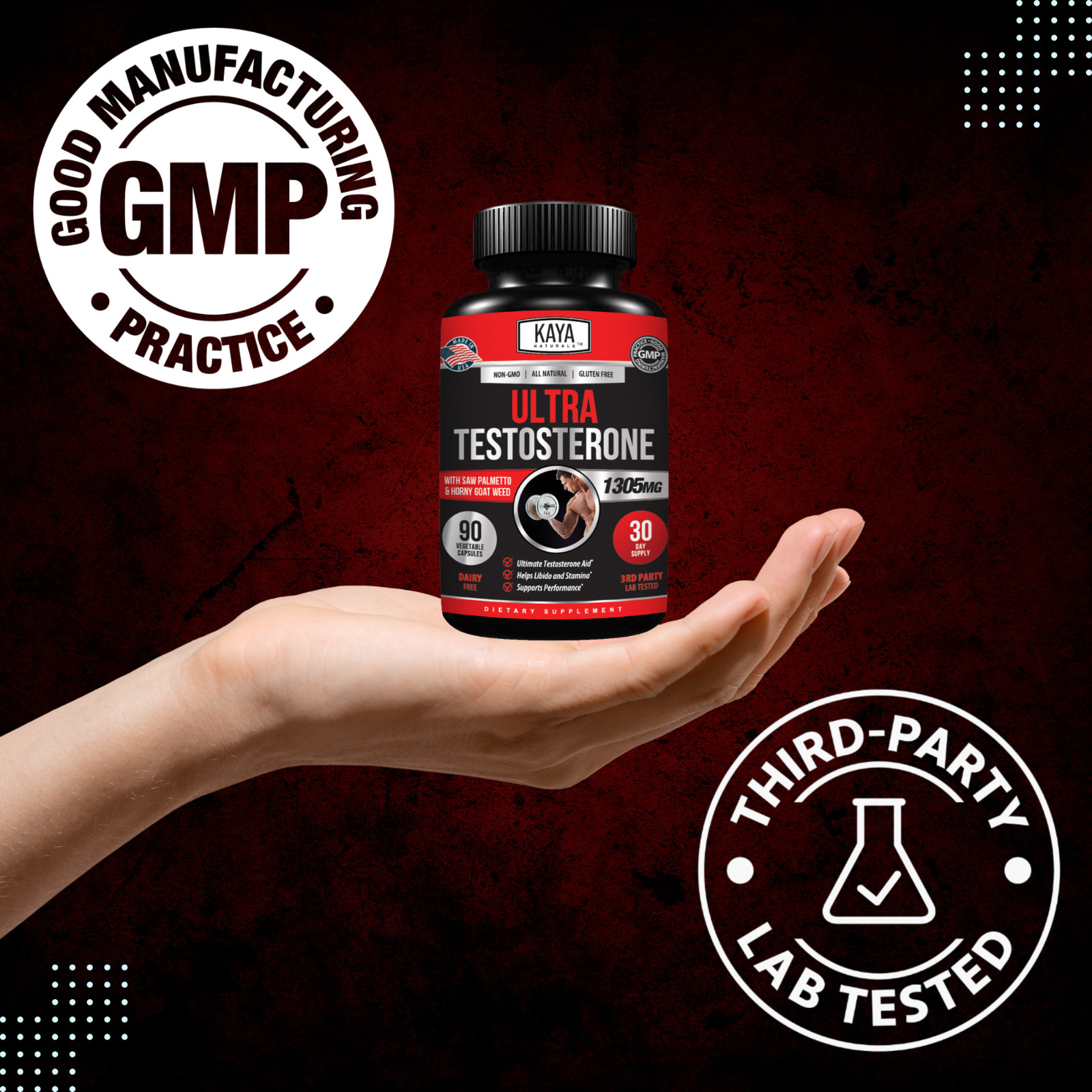 Natural Testosterone Booster 90ct Magnesium Zinc Tribulus Horny Goat Weed