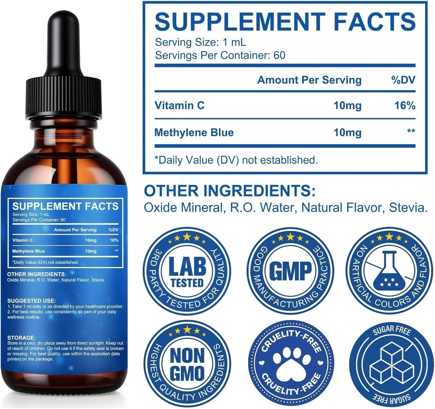 Blue Supplement – Pharmaceutical Grade, 2 FL OZ, 1% USP Grade, Liquid
