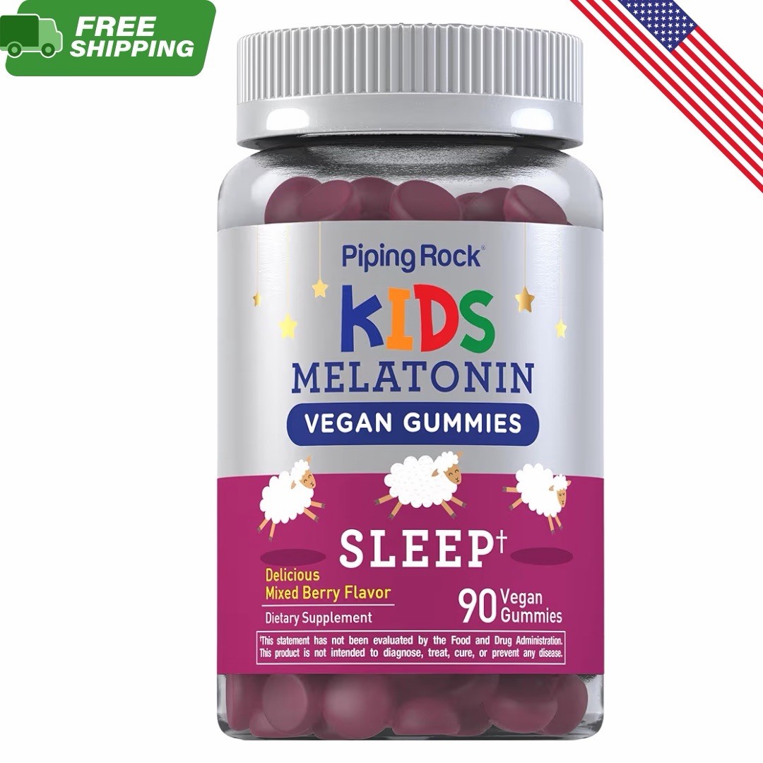 Kids Melatonin Gummies 1mg 90Count Mixed Berry Sleep Support Vegan Non-GMO Glute