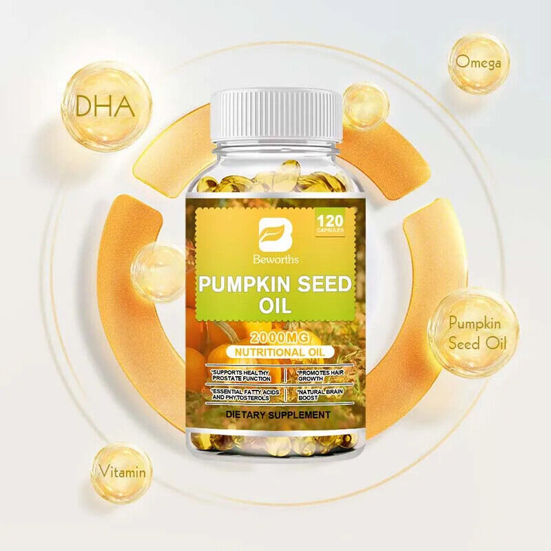 2000mg Pumpkin Seed Oil Capsules 120pcs,1/2/4Bottles,Support Brain;Prostate