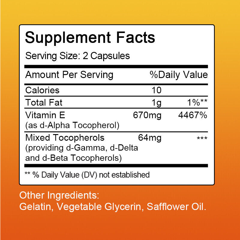 Vitamin E 1000IU 670MG Capsules(d-Alpha Tocopherol),Support Antioxidant & Immune