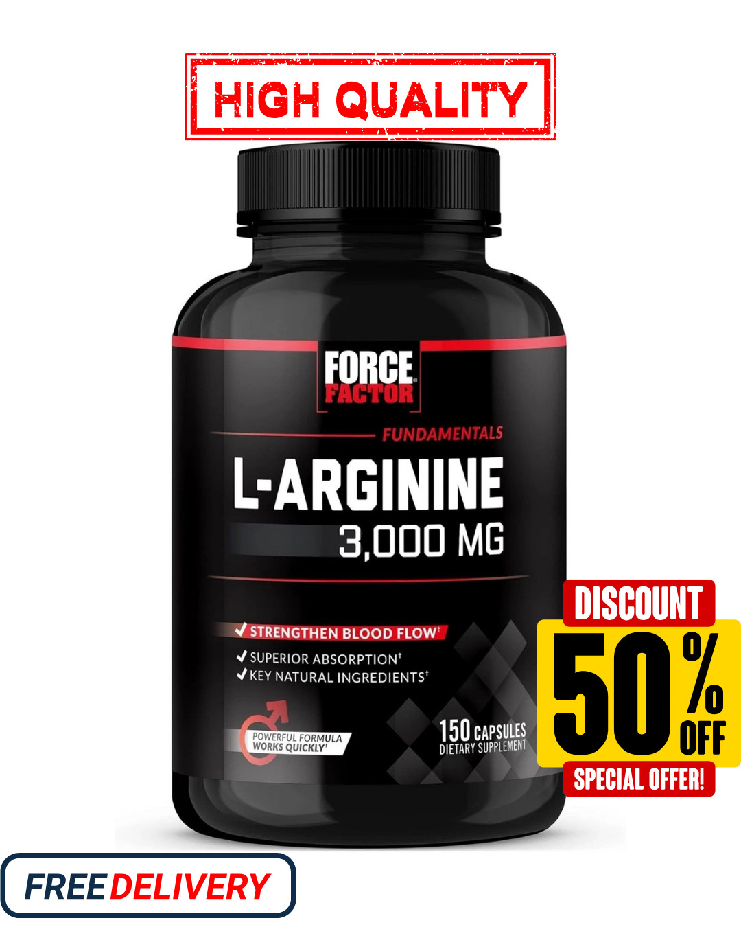 Force Factor L-Arginine 3000 MG, Extra Strength Nitric Oxide & Circulation Boost