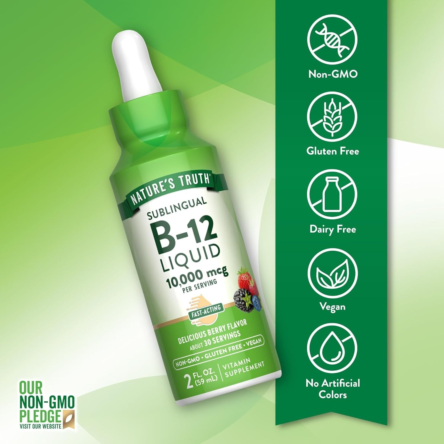 10,000 mcg B12 Sublingual Drops | Fast-Acting & Gluten-Free | Berry Taste