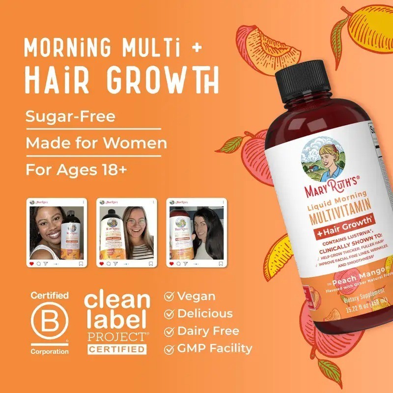 MaryRuth’s Liquid Morning Multivitamin Hair Growth Peach Mango flavor 15.22fl oz