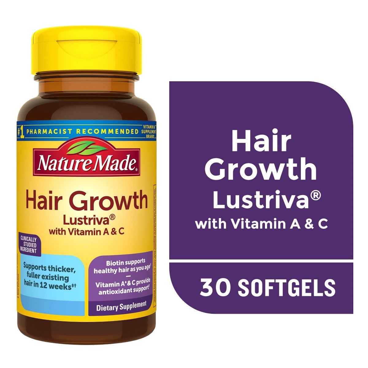 Nature Made Hair Growth Complex with Lustriva Softgels-30ct: Unflavored,10000mcg