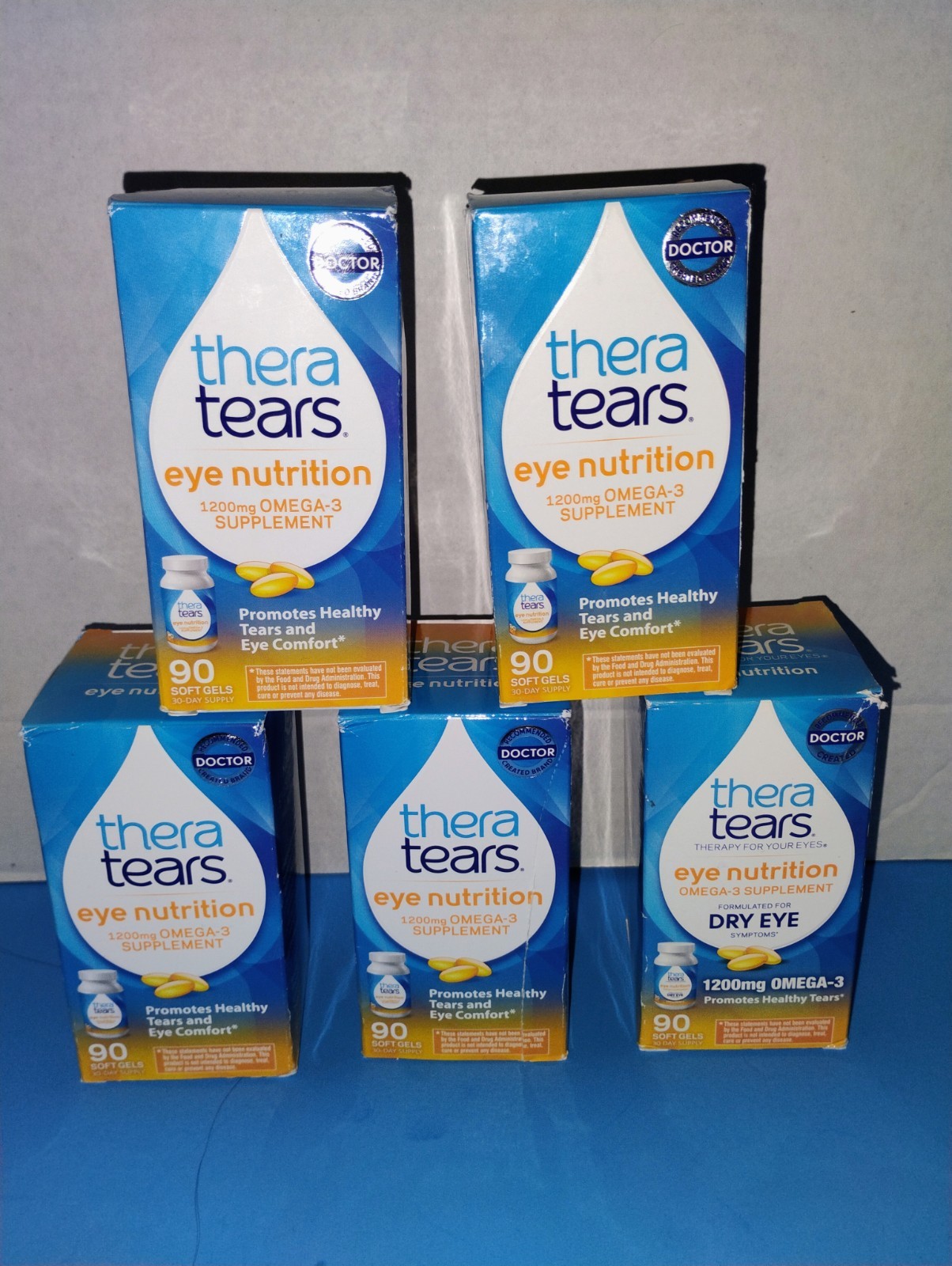 5 Box Thera Tears Eye Nutrition Dry Relief Soft Gels 90 Ea Supplement TheraTears