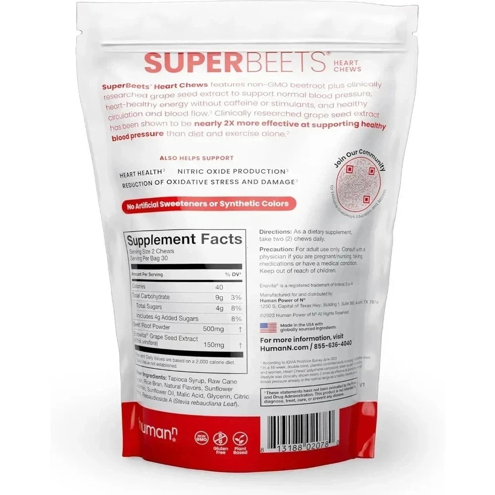 2 PACKS HumanN – SUPER BEETS Heart Chews, Nitric Oxide Booster for Heart Health
