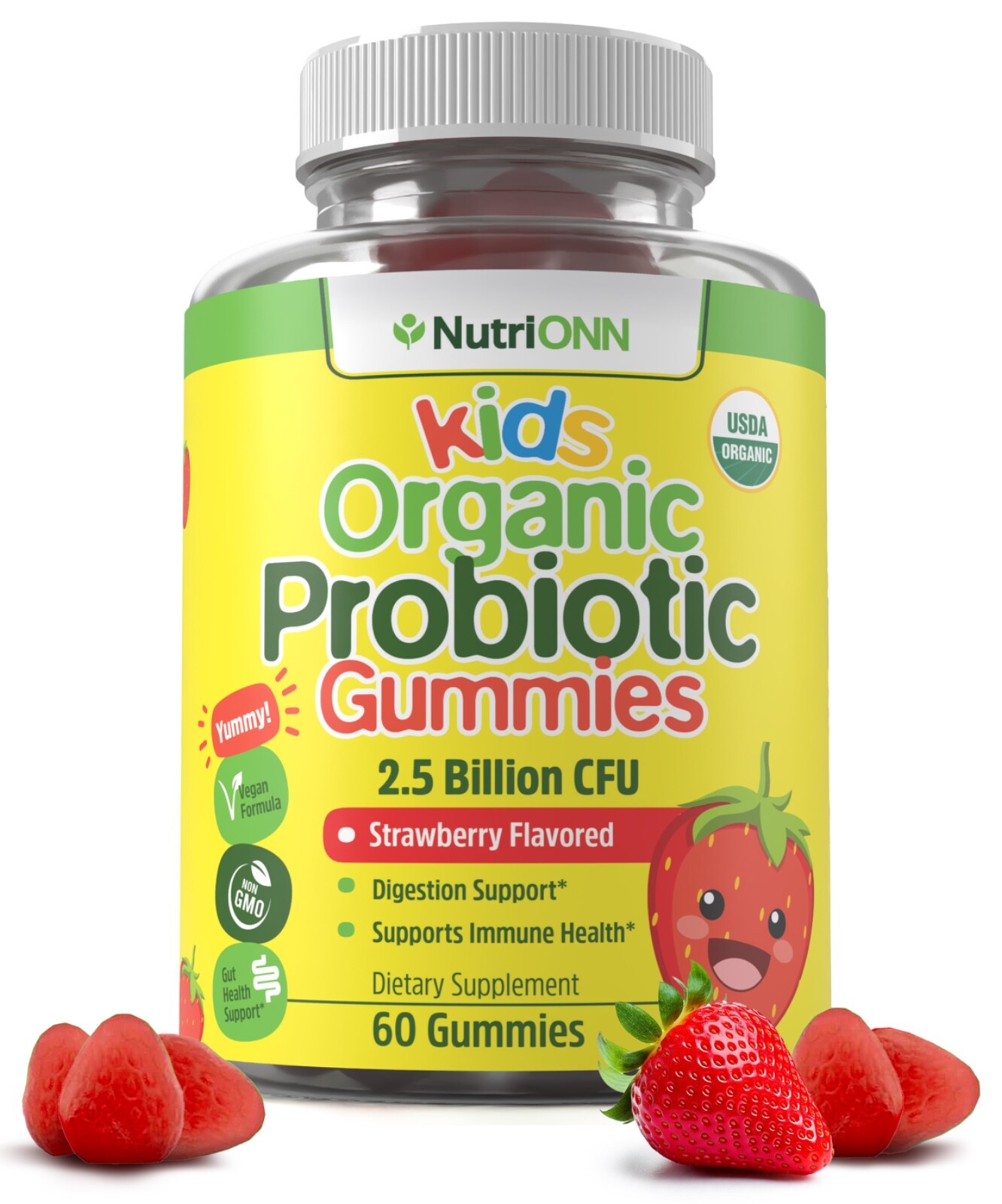 Kids Probiotic Gummies – USDA Organic & Vegan – 2.5 Billion CFU of DE111®