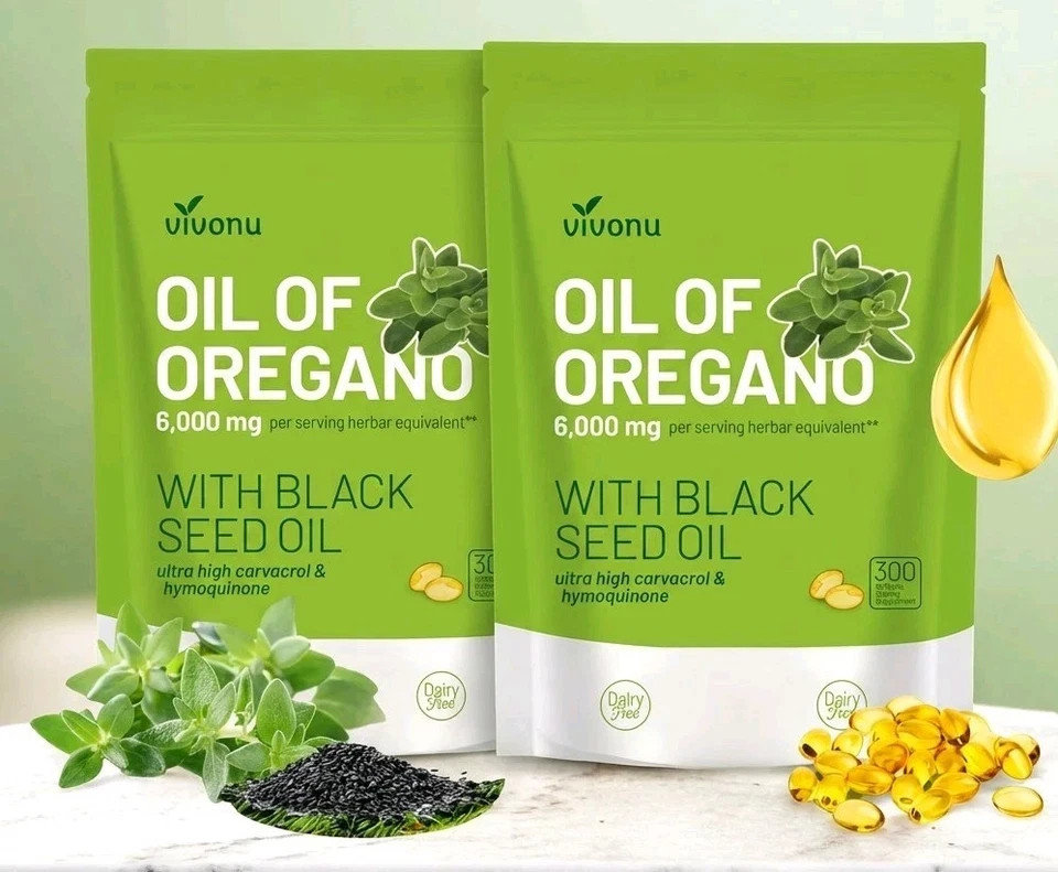 2 PACK Oil of Oregano Capsules 300 Softgels 6000mg Black Seed Oil High Strength