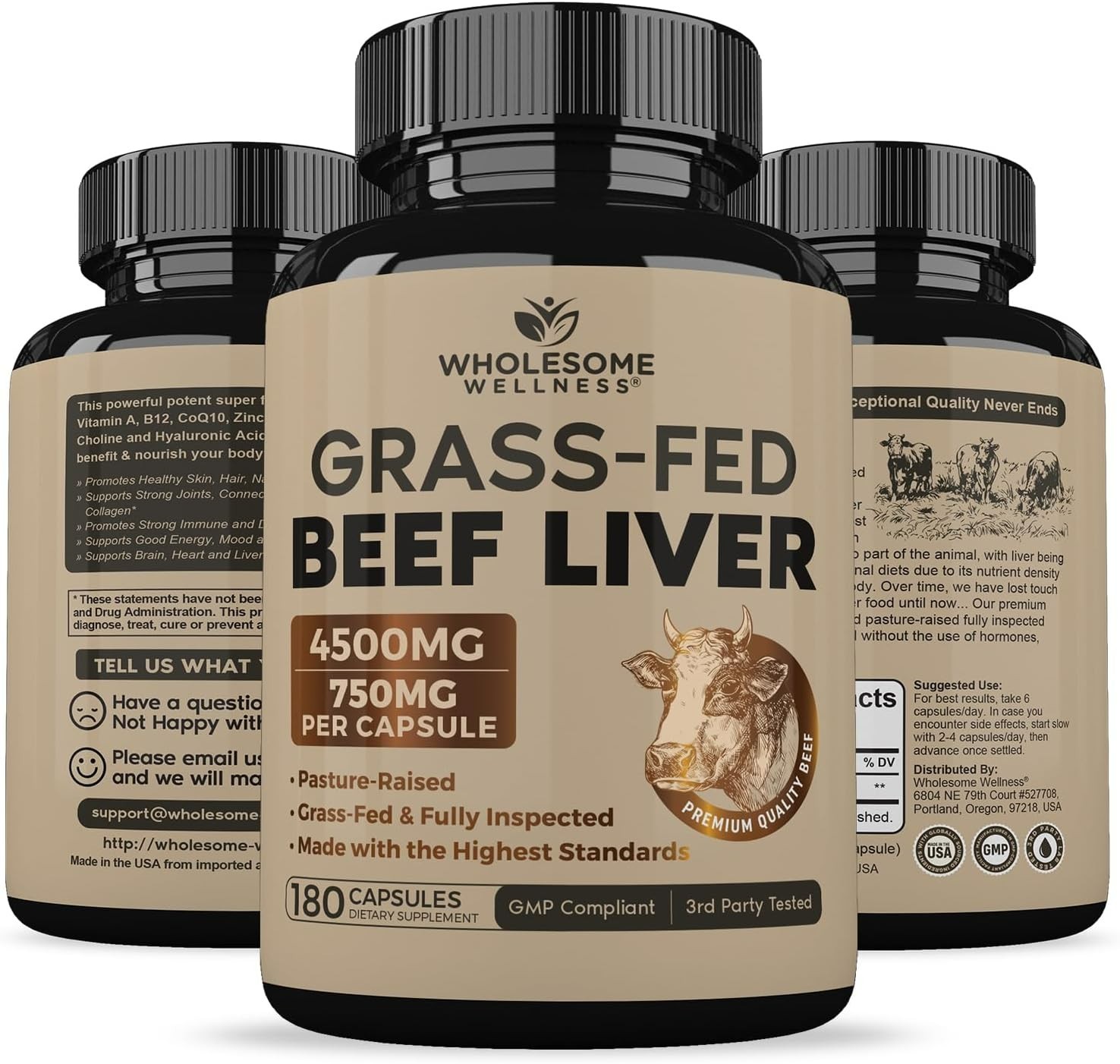 Wholesome Wellness Grass-Fed Desiccated Beef Liver – 180 Capsules Each Pack of 2
