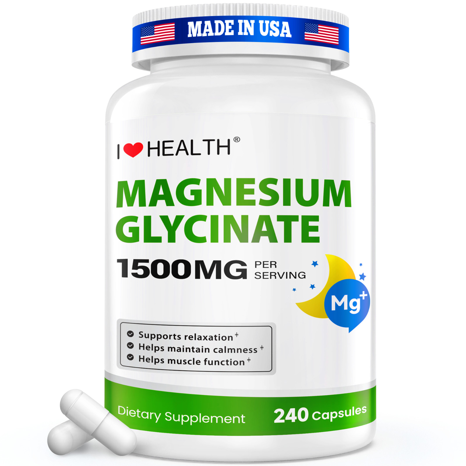 Magnesium Glycinate 1500 mg | 240 Vegan Capsules | High-Absorption Non-GMO