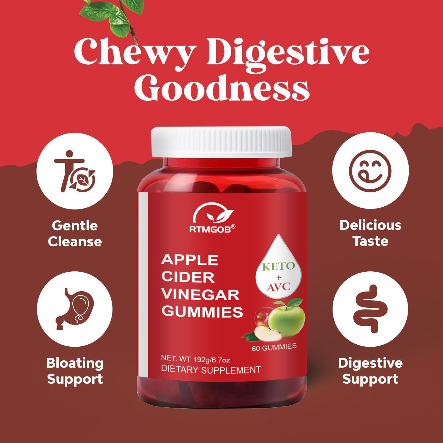 Apple Cider Vinegar Gummies 60ct 1000mg Premium Weight Loss & Cleanse Detox