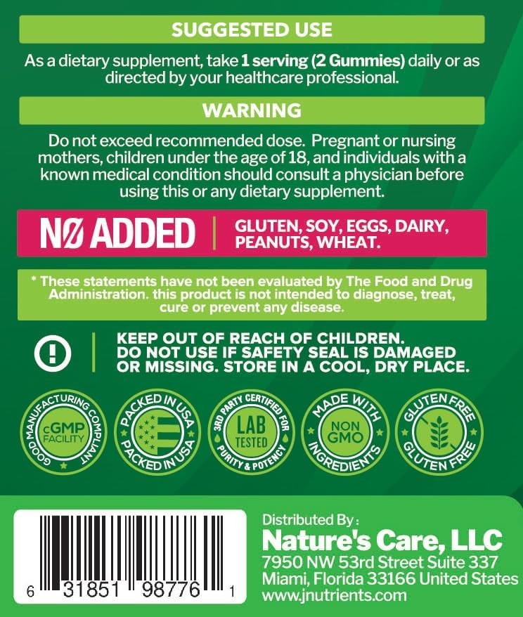 Just Nutrients Sea Moss Gummies 3000mg Vegan Mixed Berry 60 Count