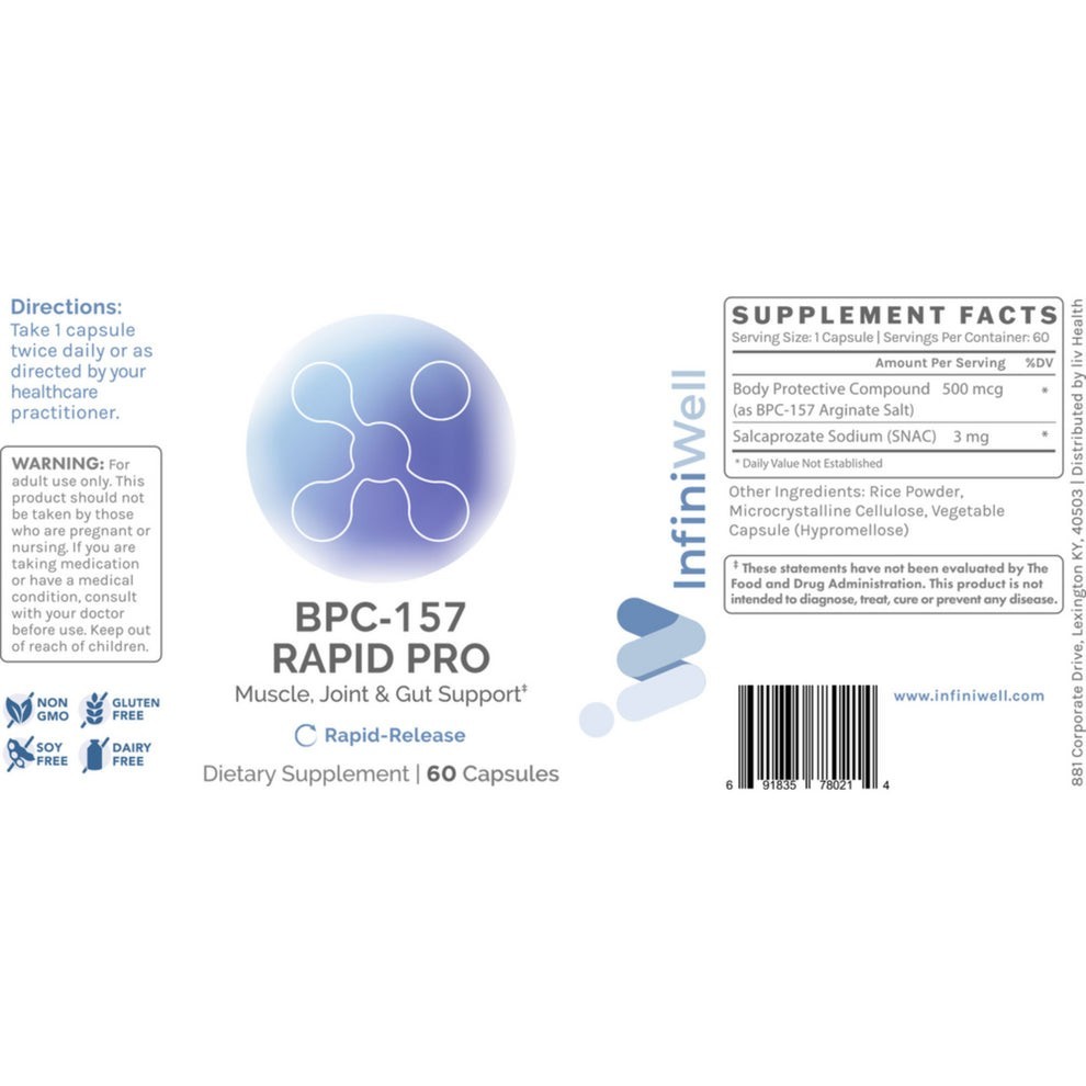 Infiniwell Rapid Pro 500 mcg Arginate Salt with SNAC – 60 Capsules Joint Gut