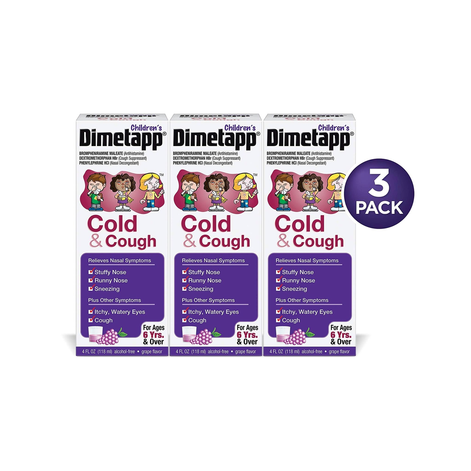 Children�s Dimetapp Cold & Cough (4 fl. oz., Pack of 3, Grape Flavor), Nasal Dec