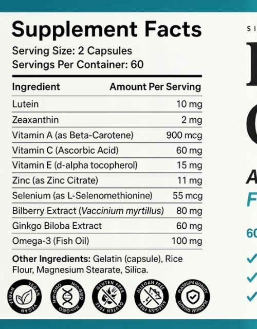 Retina Clear Pills for Men and Women Eye Health Support, RetinaClear 60 Capsules