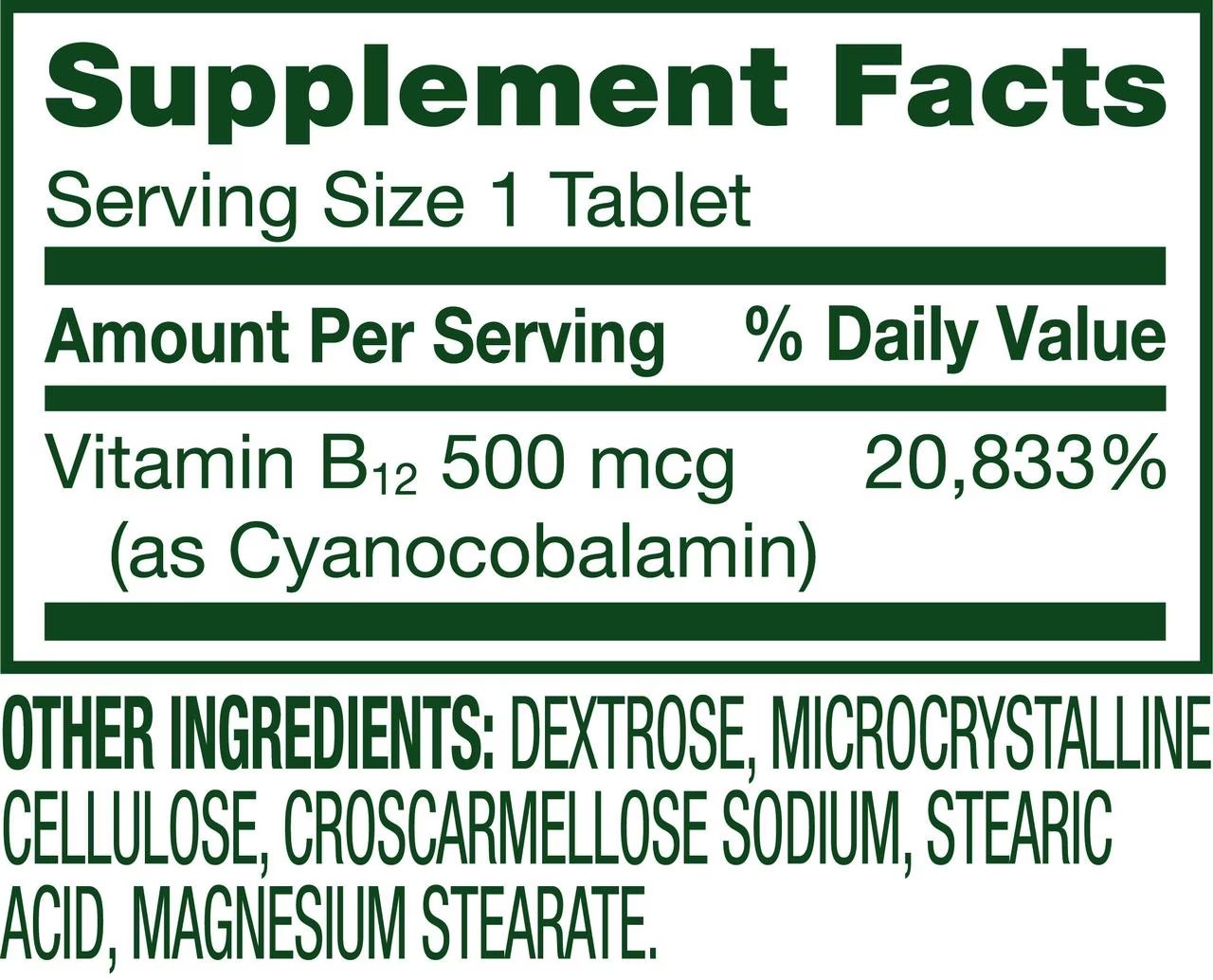 Spring Valley Vitamin B12 Tablets, 500 mcg, 100 Count