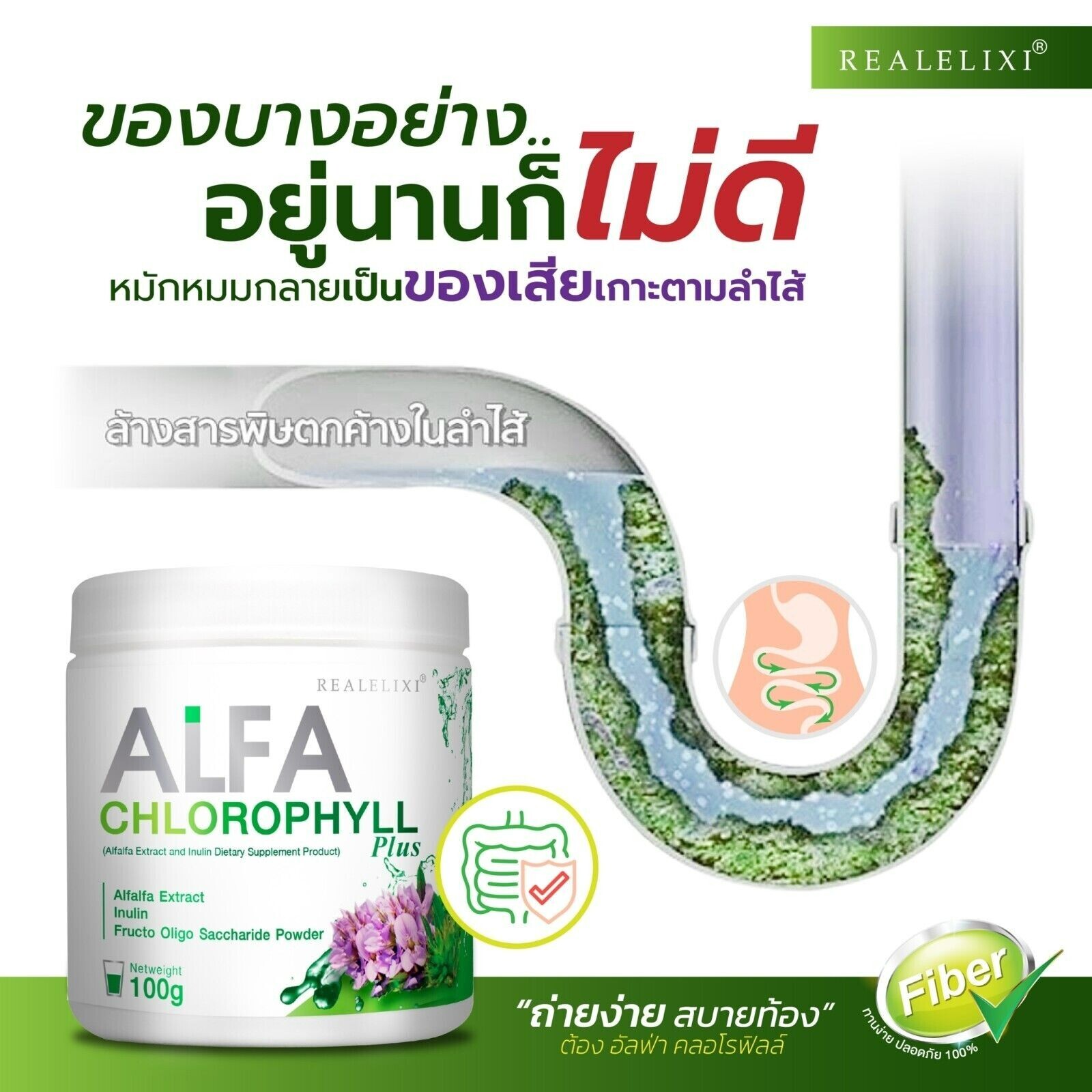 4x Real Elixir Alfa Chlorophyll Plus 100% Natural Vitamins Supplement Fiber Rich