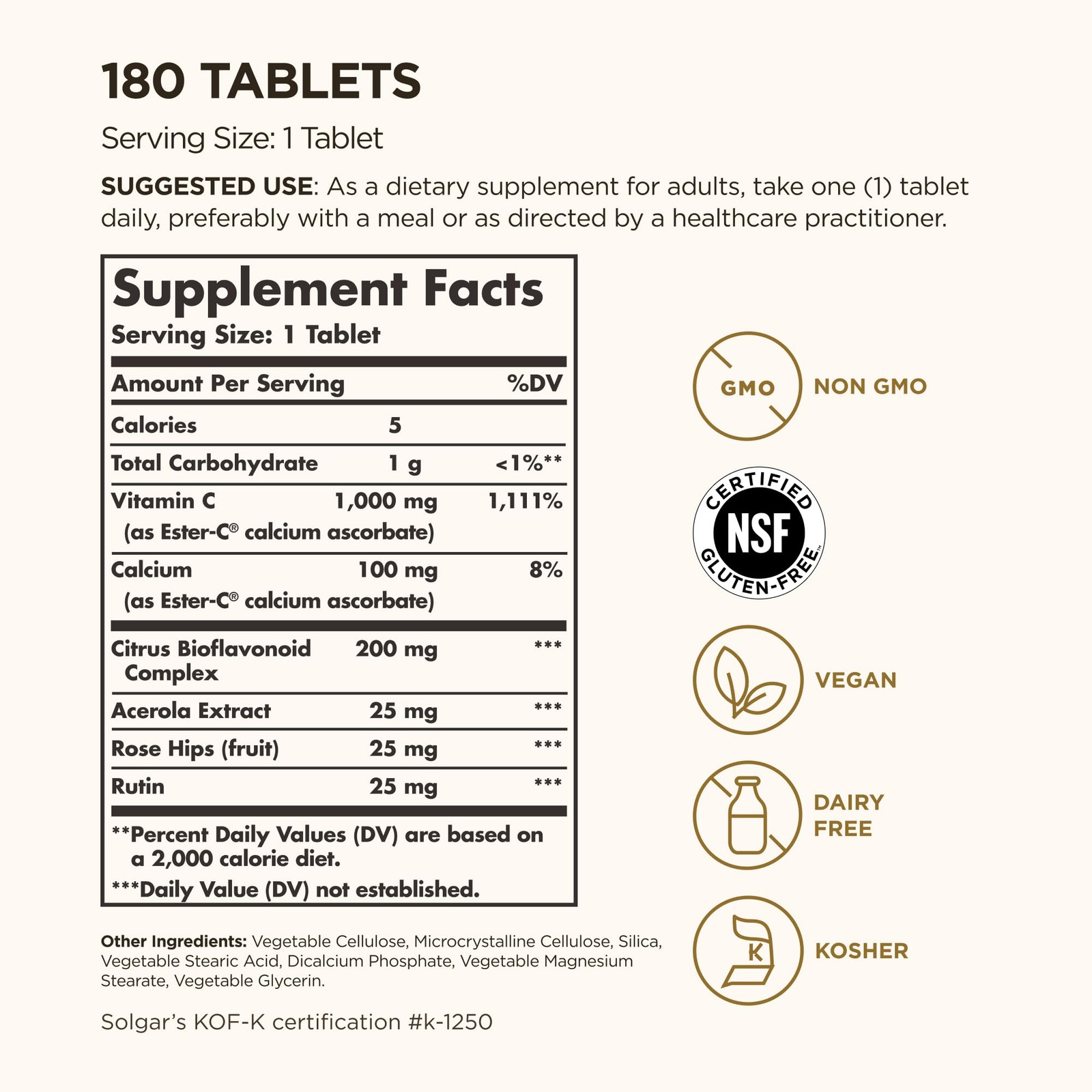 Solgar Ester-C Plus 1000 mg Vitamin 180 Count (Pack of 1), Standard Packaging