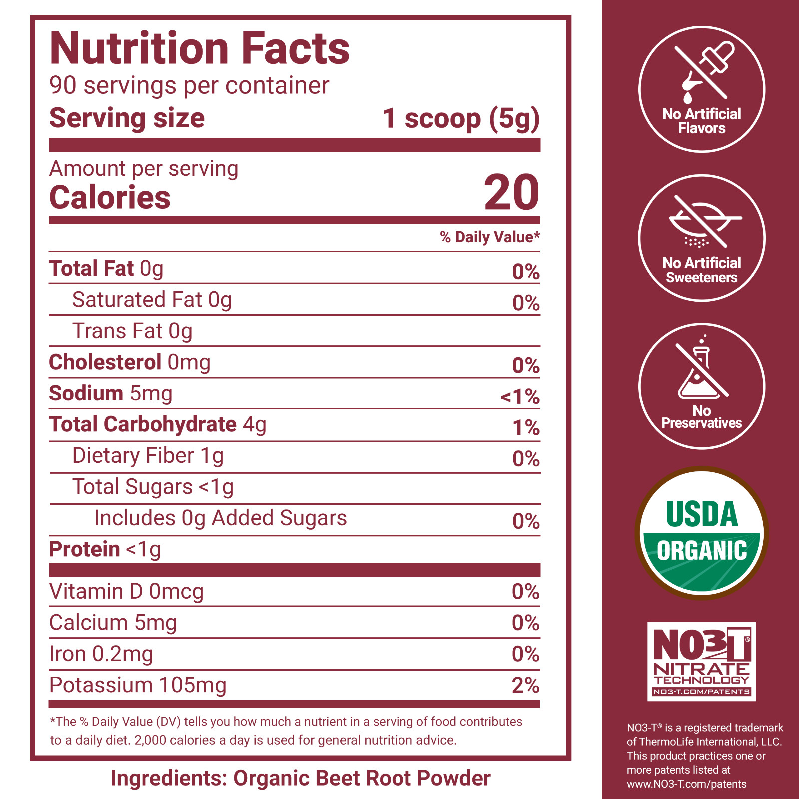 Force Factor Total Beets Organic Beetroot Powder Superfood Non-GMO & Vegan