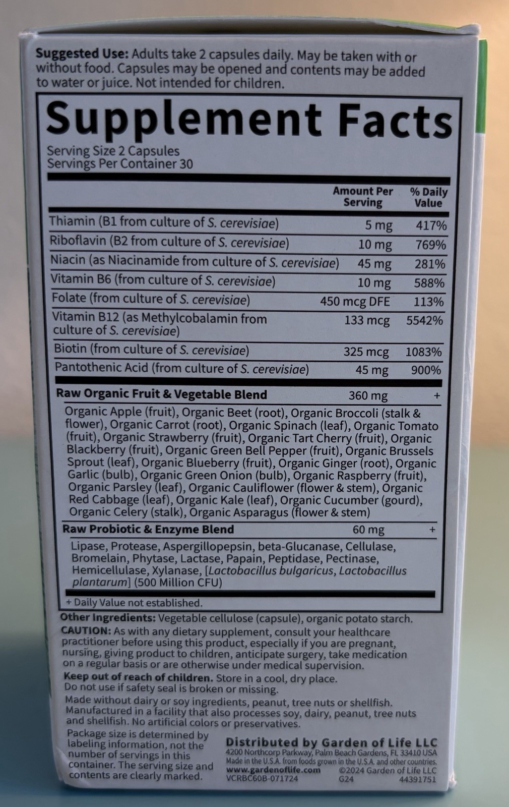 Garden of Life Vitamin Code RAW B-Complex 60 Capsules Vegan Non-GMO Gluten-Free