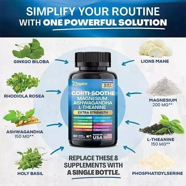 Cortisol CORTI-SOOTHE Magnesium Ashwagandha L-theanine – Relieve Stress